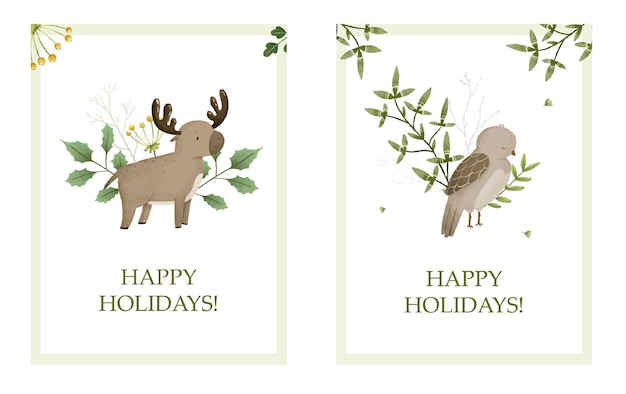 Vector new year and christmas cards cute childish hand painted illustration