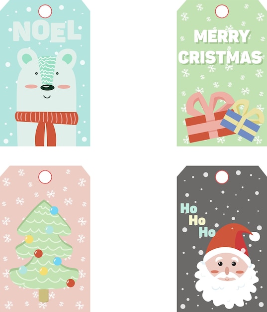 New Year and Christmas cards with Santa , a bear with gifts and a Christmas tree