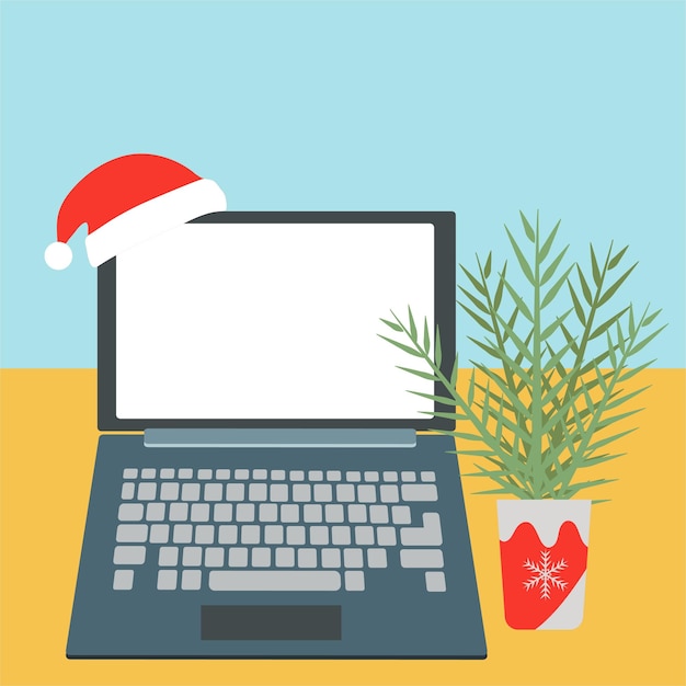 New Year or Christmas Computer space for textChristmas decorations Vector illustration