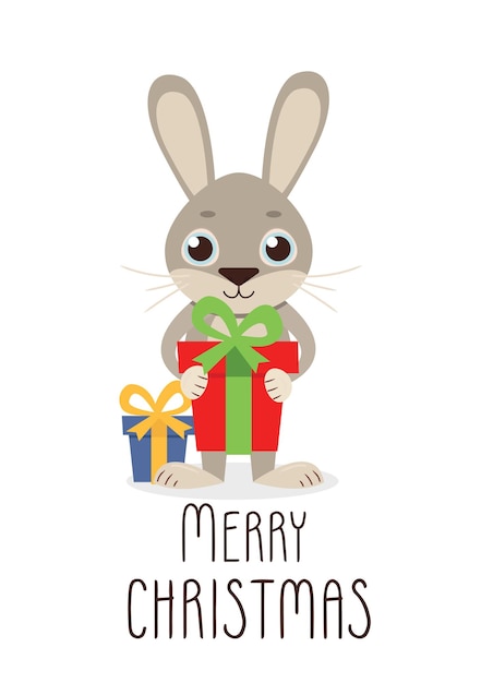 New Year and Christmas cute card with hare.