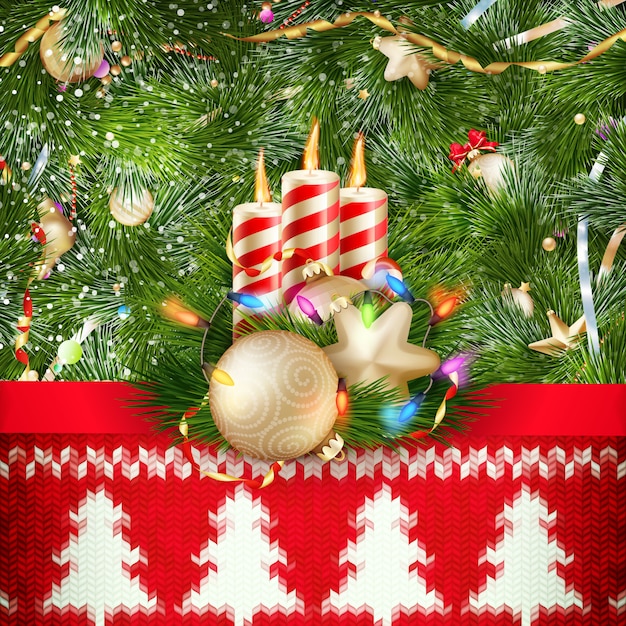 Vector new year christmas decoration. christmas template against knitted background. illustration for new years day, christmas, winter holiday, new years eve, silvester, etc.   file included