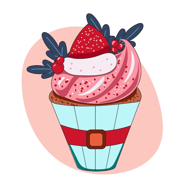 Vector new year or christmas dessert, baking santa claus hat