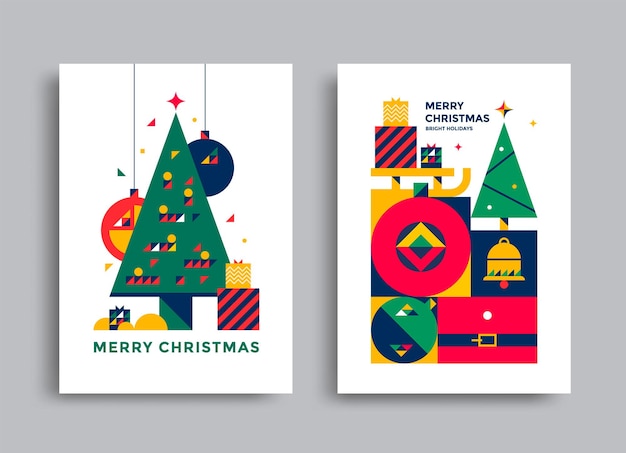 新年とクリスマスのグリーティングカードのデザイン。