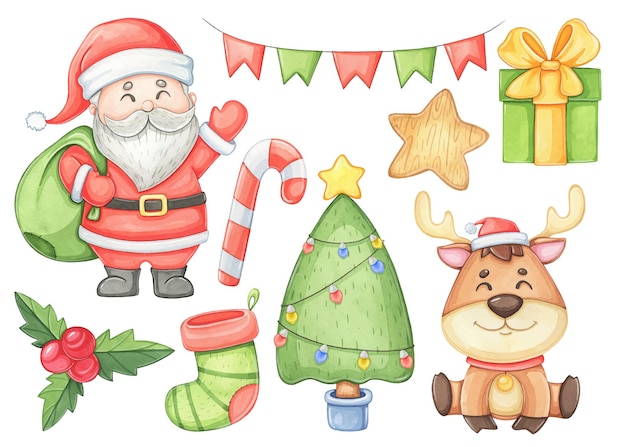 New year and christmas watercolor clipart