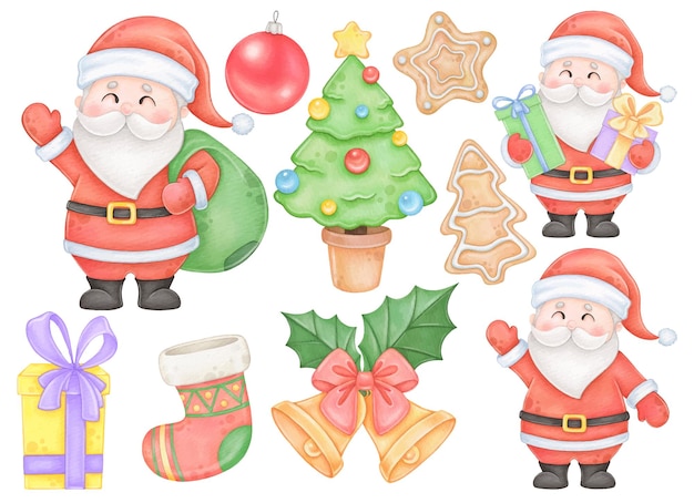 Vector new year and christmas watercolor clipart