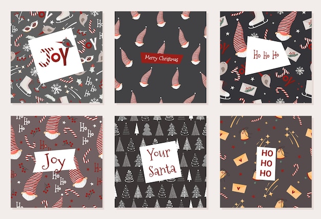 Vector new year collection of cute organic christmas cards