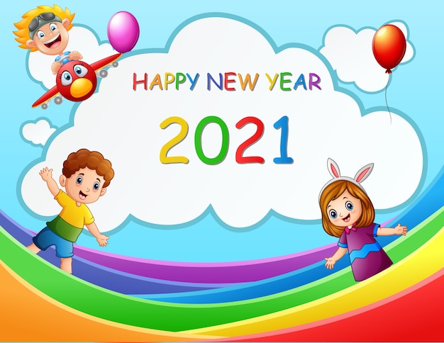 Новогодняя открытка с детьми на синем фоне