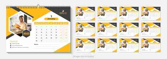 Vector new year desk calendar 2023 template 12 months included, happy new year 2023 desk calendar,