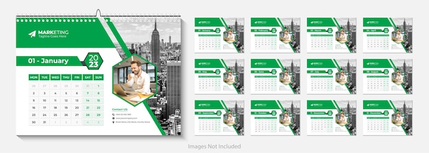 Vector new year desk calendar 2023 template 12 months included, happy new year 2023 desk calendar,