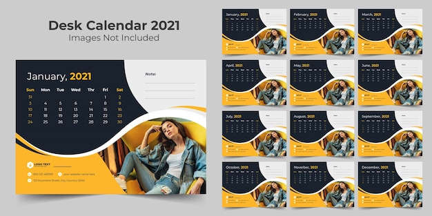 Modello di progettazione del calendario da tavolo del nuovo anno 2021