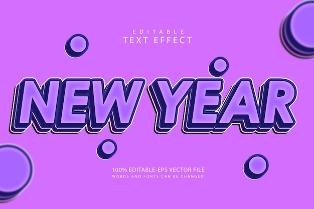 New year editable text effect 3 dimension emboss cartoon style