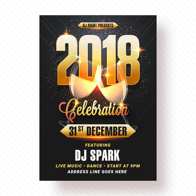 Vector new year evening 2018 party poster, banner or flyer design.