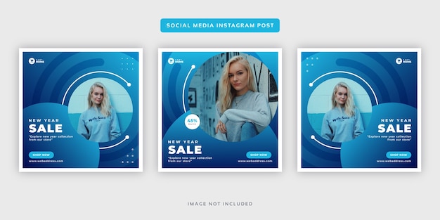 New year fashion sale banner social media instagram post set template