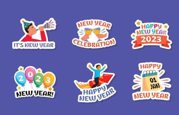 Vector new year festivity greeting stickers chat stickers