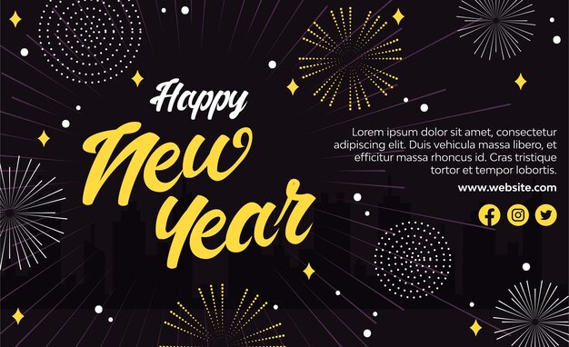 New Year fireworks background in flat design