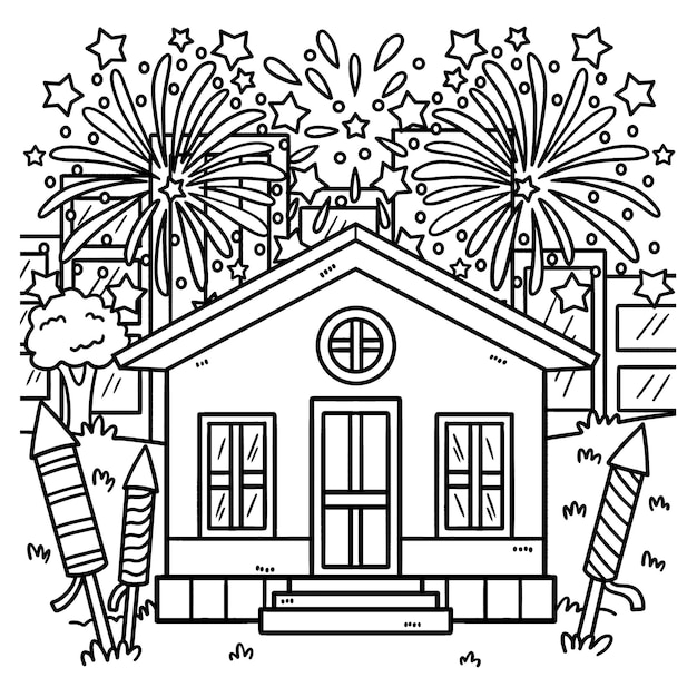 New year fireworks coloring page for kids