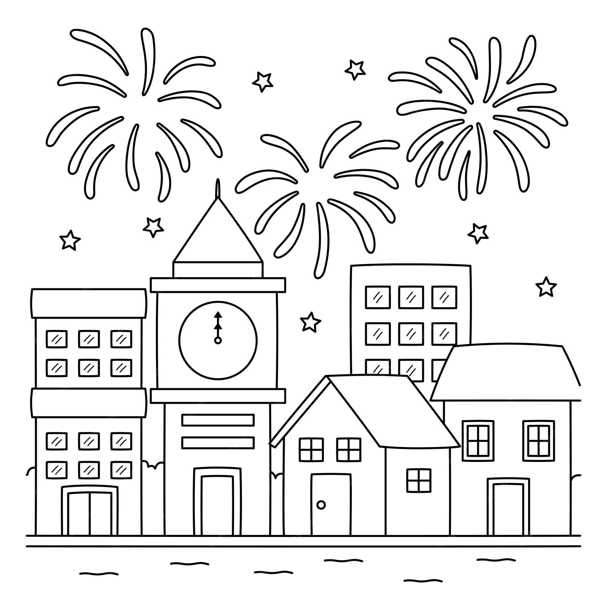 new year fireworks coloring pages