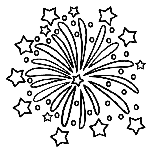 New Year Fireworks Isolated Coloring Page for Kids