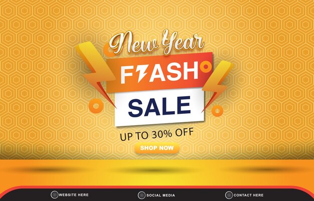 New year flash sale discount social media template banner with blank space for product sale with abstract gradient orange background design