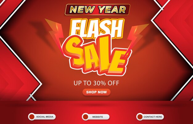 New year flash sale discount template banner with blank space for product sale with abstract gradient red background design