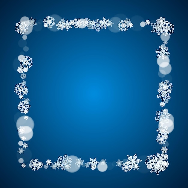 New Year frame with cold snowflakes on blue background