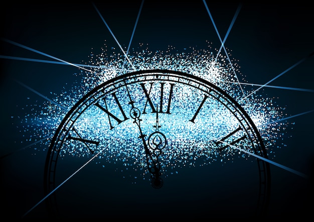 New year glittering background with a clock face