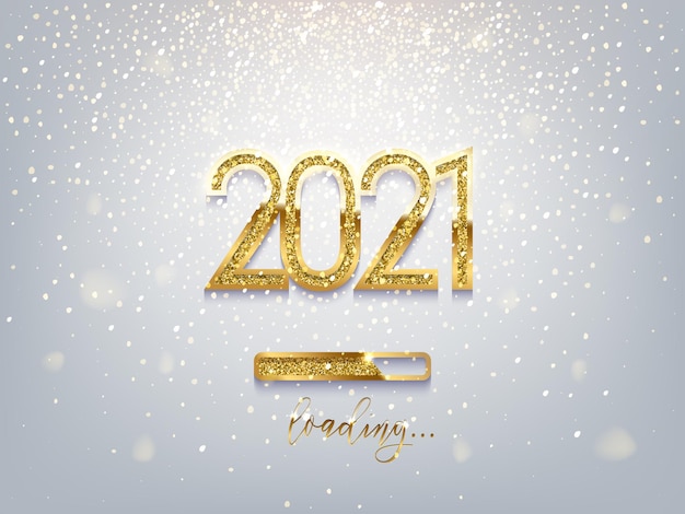 Новогодняя золотая полоса загрузки и числа 2021 года