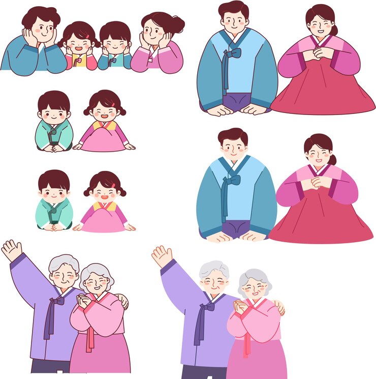 Vector new year greeting family hanbok holidays new years day