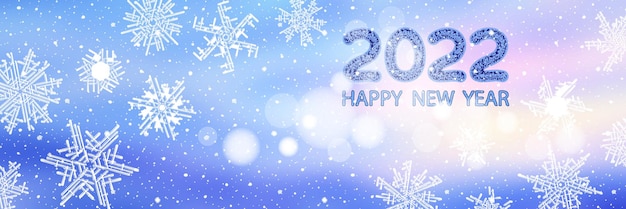 New year greetings with snowflakes and snowy background, festive vector banner