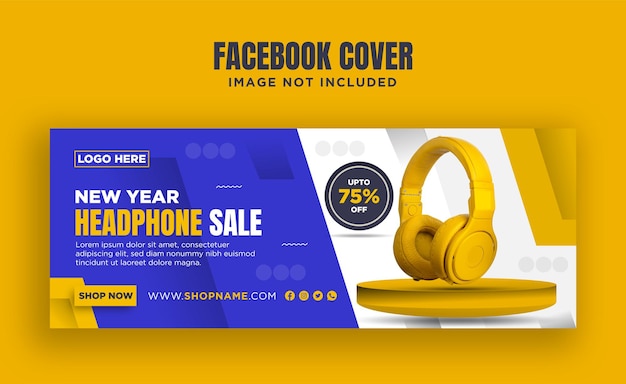 Vector new year headphone sale facebook cover banner design