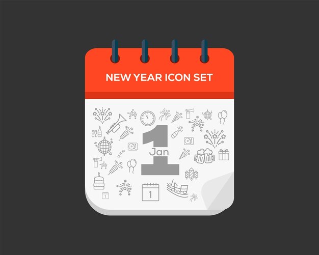 New year icon set design