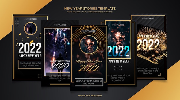 Vector new year instagram stories template with black gold background