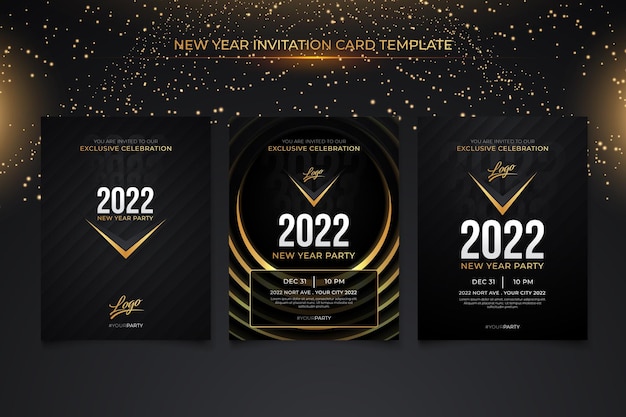 Vector new year invitation card template with black gold background