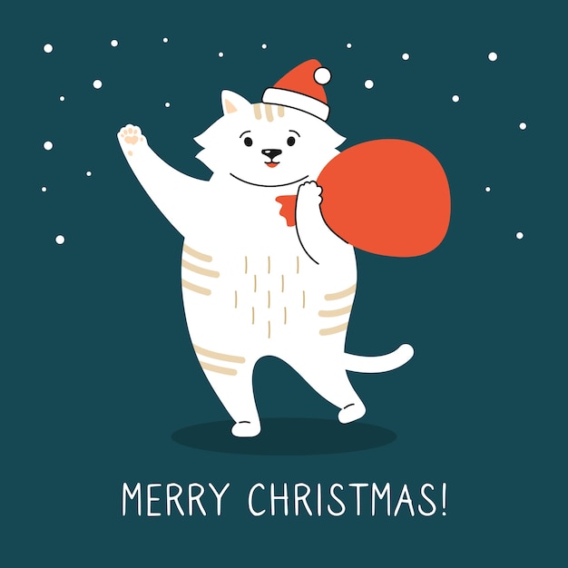 Vector new year kitten in santa claus hat