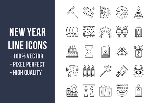 New Year Line Icons