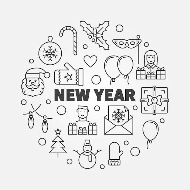 Vector new year line illustration vector greeting card outline design