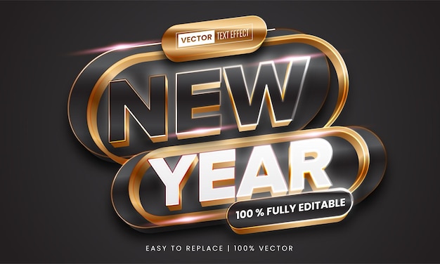 Вектор Новый год роскошный редактируемый текстовый эффект