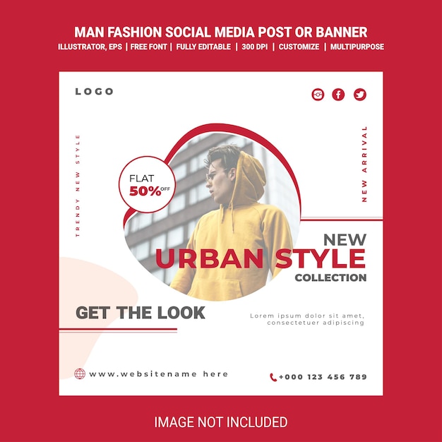 Vector new year man streetwear mode sociale media of instagram-sjabloon voor spandoek