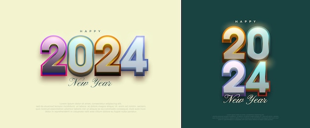 New year number 2024 with metallic 3d numerals Happy new year 2024 illustration design Premium vector design for banner poster design