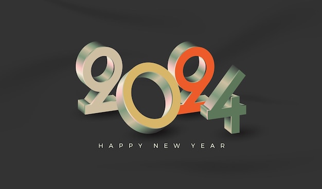 New year number 2024 with metallic 3d numerals Happy new year 2024 illustration design Premium vector design for banner poster design