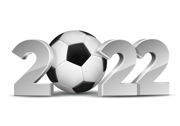 ベクトル 白い背景で隔離のサッカーボールと新年番号2022。グリーティングカード、バナー、ポスター、チラシ、パーティの招待状、カレンダーのクリエイティブなデザインパターン。ベクトルイラスト