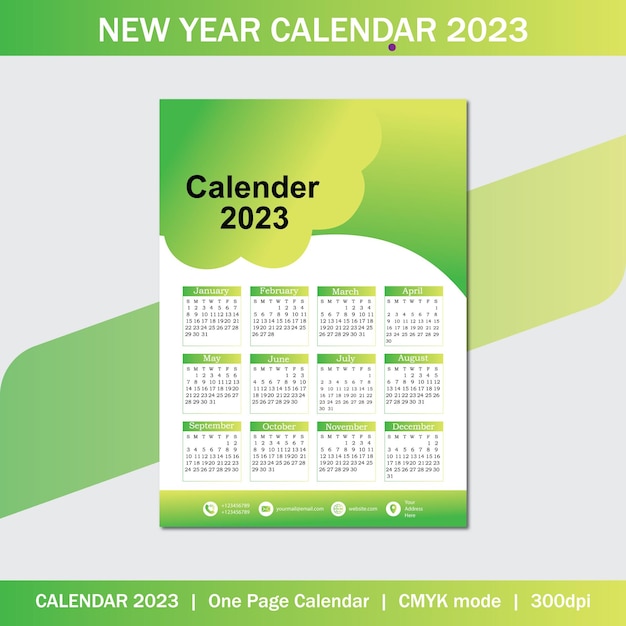 New Year One page Calendar 2023