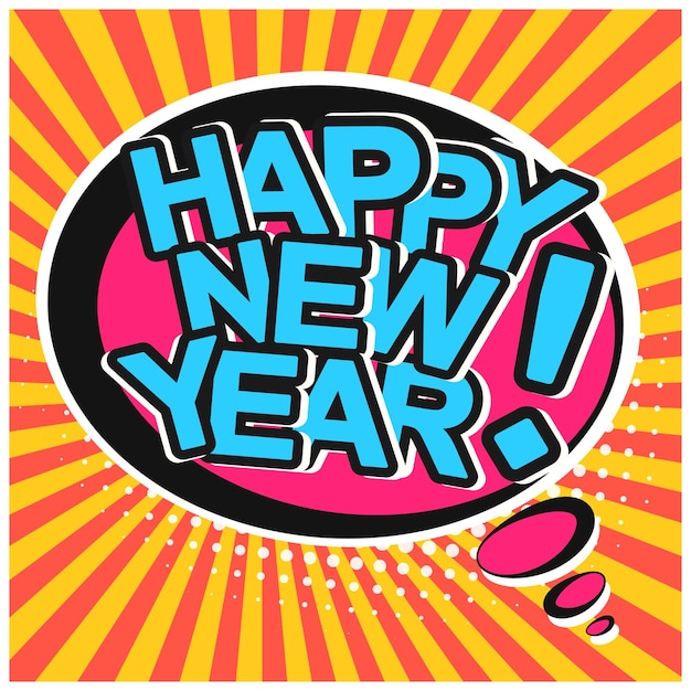 New Year orange retro comic speech bubble