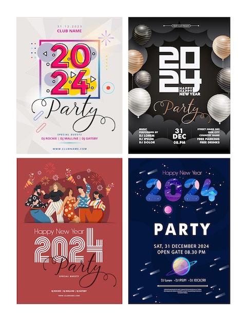 New Year Party 2024 banner templates elegant modern dark