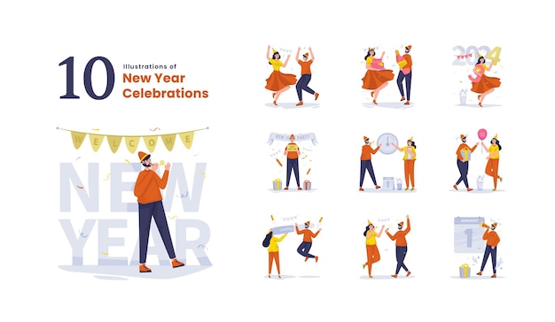 Vector new year party celebration illustration set