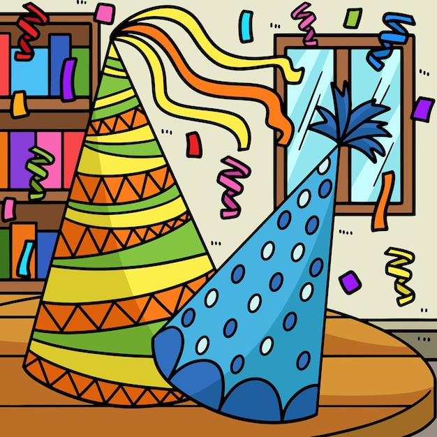 New Year Party Hat Colored Cartoon Illustration