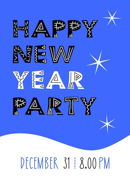 Vector new year party invitation. holiday party template. bright blue modern nordic style.