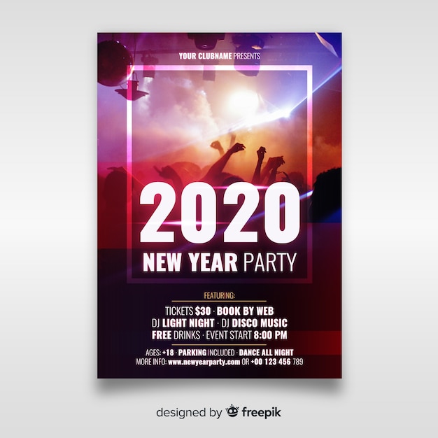 Vector new year party poster template with photo