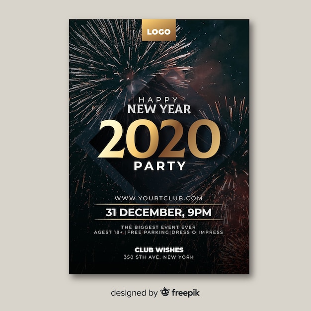 Vector new year party poster template with photo