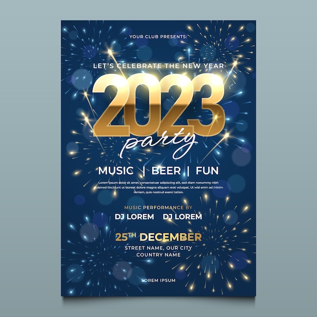 Vector new year party poster with fireworks